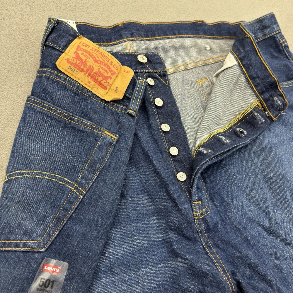 Levis 501 Original Fit Jeans Mens 48x31 Big & Tall Dark Wash Blue Button Fly